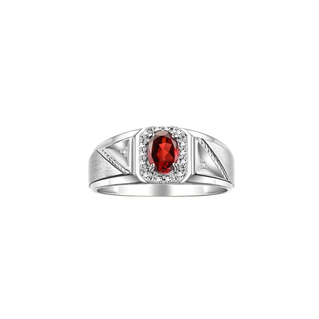 RYLOS Men's Rings 14K White Gold Classic 7X5MM Oval Gemstone & Diamond Ring Garnet January Birthstone Rings For Men Size 9