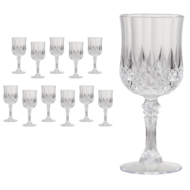 12 Vintage Pink Plastic Cocktail Glasses - 7 oz Capacity (17x7cm) - Reusable, Durable & Safe for Weddings, Parties, Holidays, Daily Use - Elegant Design for Cocktails, Juice, Soft Drinks & More
