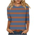 thumbnail image 1 of Annhoo Hauts d'Automne pour Femmes 2025 Mode Manches 3/4 Col Ras du Cou Chandails à Enfiler Chemises Décontractées Confort Blouses à Rayures Imprimées, 1 of 5