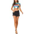 thumbnail image 2 of INSPIRE CHIC Women's Mock Neck Party Short Sleeve Metallic Crop Tops XS Multicolor, 2 of 5