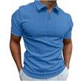 thumbnail image 1 of Dvkptbk Homme Décontracté Uni Col Rabattu Chandail à Rayures Haute Élasticité Manches Courtes Blouse, 1 of 7