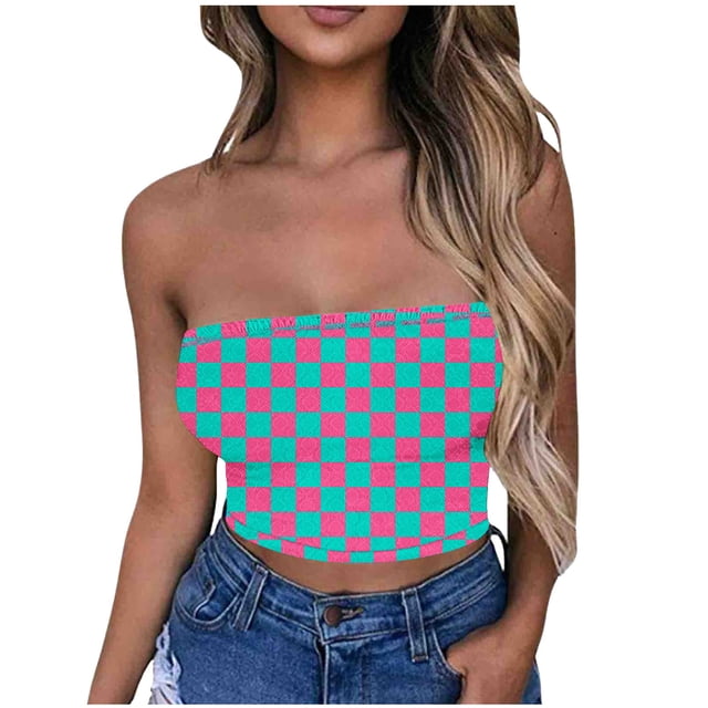 Haut Tube pour Femmes, Haut Sans Manches et Sans Bretelles en Polyester Uni avec Bande Élastique, Longueur Régulière, Vert Militaire, Tenue Estivale Décontractée