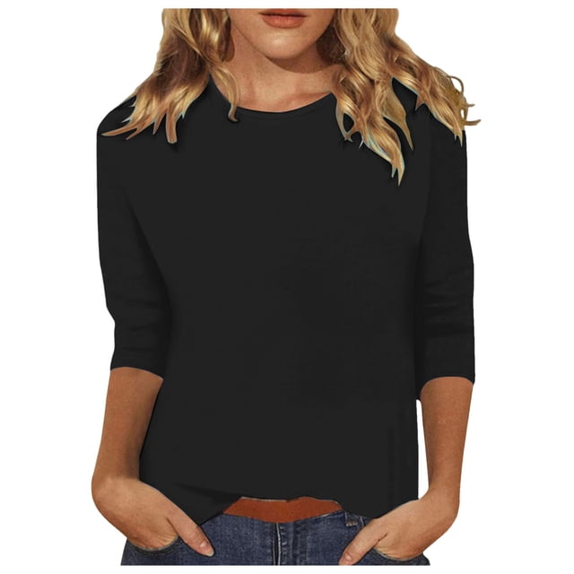 T-shirt d'Été pour Femmes à Col Roulé 3 pour Femmes, Manches 4, Col Rond, Spandex, Chemise à Manches Longues pour Femmes, Haut Ample à Imprimé Floral, T-Shirts, Tunique Décontractée en Lin, Tee, Blouse