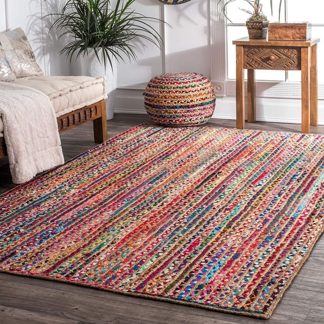 Aizza Trends Hand Made Hand Braided Pure Cotton Floor Area Rug / Floor Carpet Rug / Natural Cotton Rug