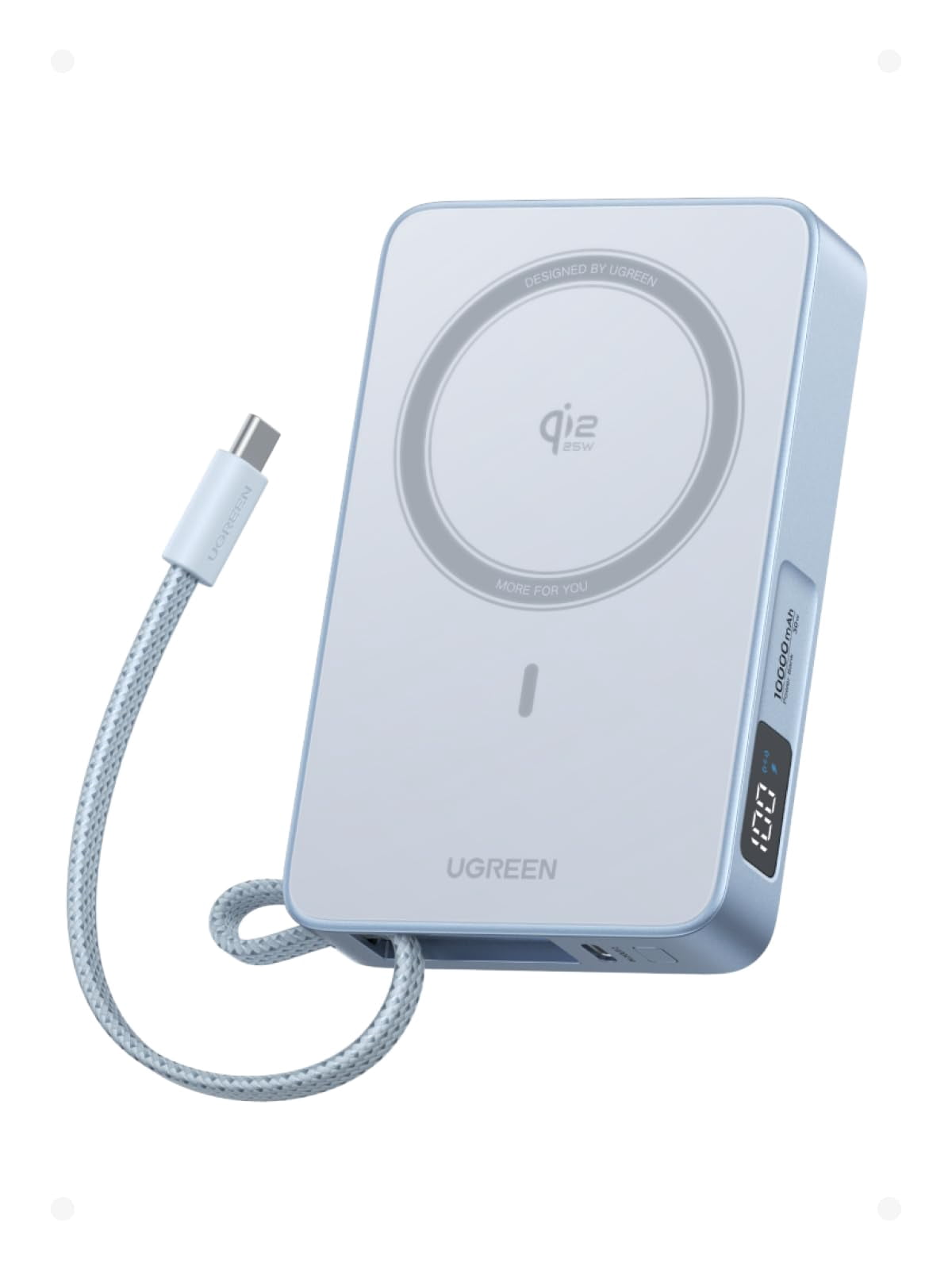 UGREEN MagFlow 10,000mAh Power Bank, Qi2 25W Certified Wireless Charging, Magnetic Portable Charger for MagSafe with Built-in Cab