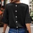 thumbnail image 4 of Pompotops Blouse d'Été Décontractée pour Femme à Manches Trois-Quarts, Col Rond, Hauts Unis, T-Shirt en Solde, 4 of 7