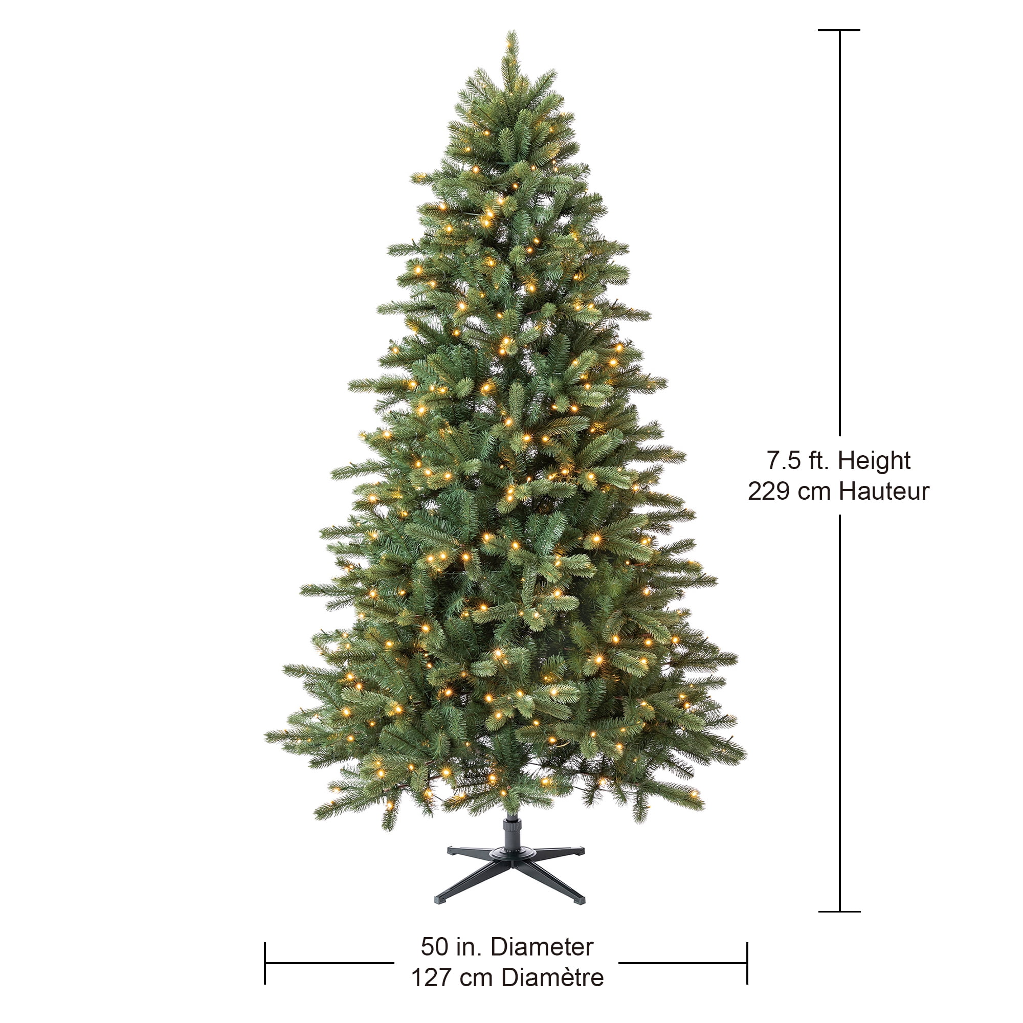 Holiday Time Birchwood 7.5' Pre-Lit Regular Full Quick Set® Simple Shape rPE/rPET Fir Christmas Tree - Green