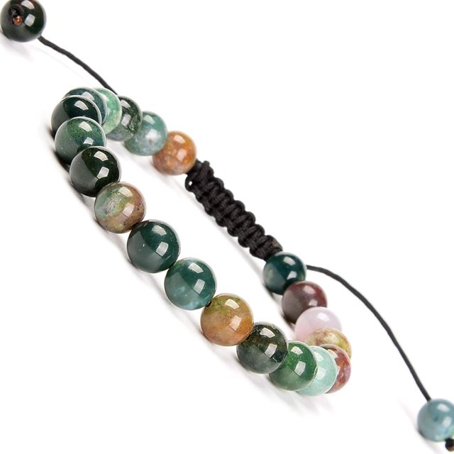 Natural Healing Power Gemstone Crystal Beads Unisex Adjustable Macrame Bracelets 8mm,Indian Agate
