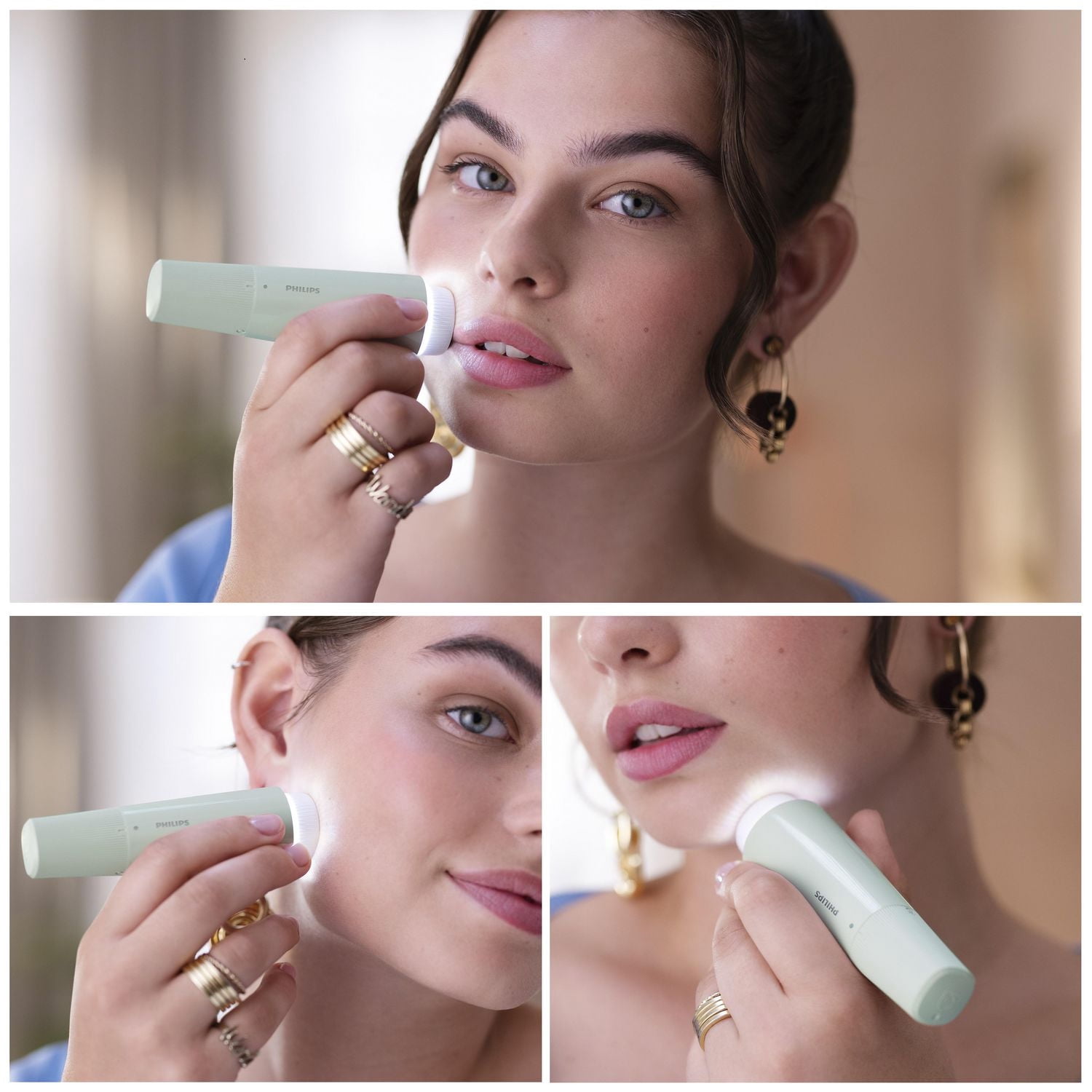 Philips Cordless Facial Hair Remover designed for women to gently remove hairs on the upper lip, chin, cheeks and jawline. A gentle experience at home and on-the-go, BRR474
