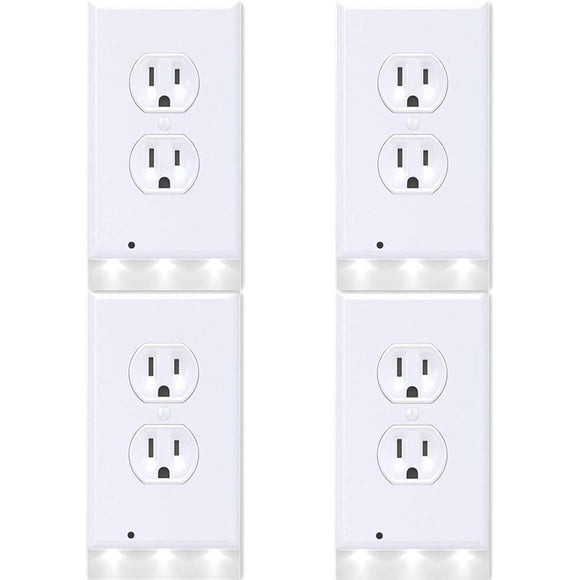 4Pack Duplex Wall Outlet Cover Plate with LED Night Light Snap on Duplex Electrical Receptacle - Easy Installation, Dusk-to-Dawn Sensor