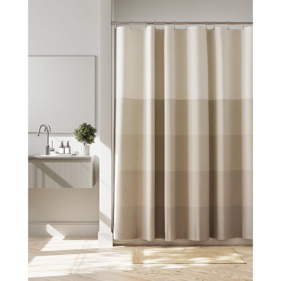 Mainstays Kristi Stripe Recycled Fabric Shower Curtain, 70" x 72", Tan