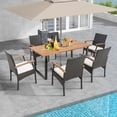thumbnail image 3 of Costway 7 PCS Patio Rattan Dining Set Acacia Wood Table 6 Wicker Chairs with Umbrella Hole, 3 of 10