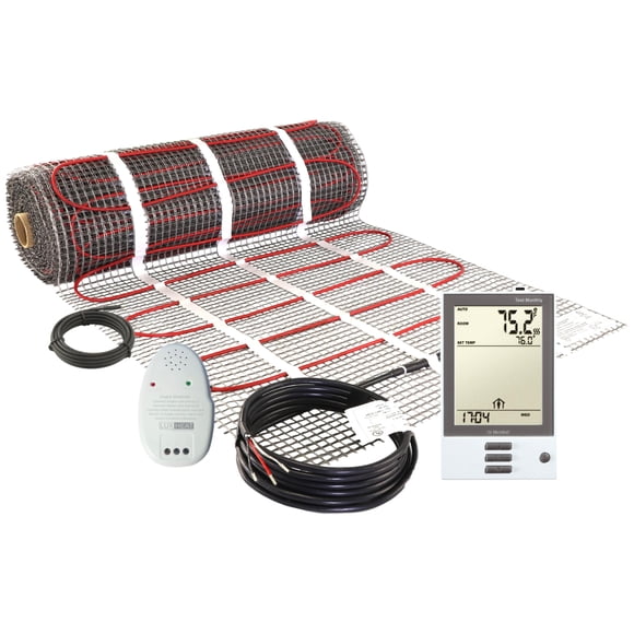 LuxHeat 100sqft Floor Heating Mat Kit - 240v Heating Mat for Floor, Tile, Vinyl, Complete Electric Radiant Heated Flooring System Includes Alarm, UDG Programmable Thermostat w/GFCI & Flooring Sensor