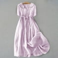 thumbnail image 2 of WTXUE Robes pour Femmes 2024, Robe Décontractée Rétro en Coton et Lin Uni à Boutons et Col en V pour Femme, Robe en Lin, Robe Violette, Violet 2TG, 2 of 9