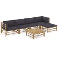 thumbnail image 1 of vidaXL 6 Piece Garden Lounge Set with Dark Grey Cushions Bamboo, 1 of 12