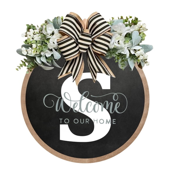 Personalized Wooden Front Door Monogram Wreath Sign