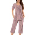 thumbnail image 1 of Rbaofujie Pyjama pour Filles Femmes Décontracté Boutons Col Rond Manches Courtes Blouse Mode Poches Pantalon Ensemble de Pyjama Peignoir, 1 of 5