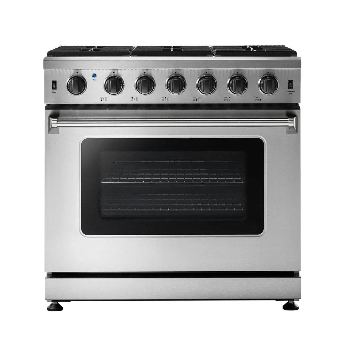 TMG Industrial TMG Living Kitchen 36" Freestanding Gas Convection Range, Commercial Convection Fan, 3-Layered Glass Window, 9000-18500 BTU, TMG-HRG36
