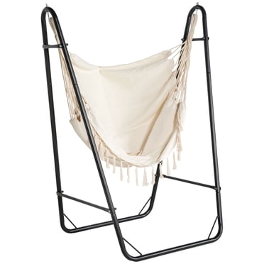 Outsunny Chaise Hamac avec Support, Balançoire Hamac avec Poche Latérale, Blanc