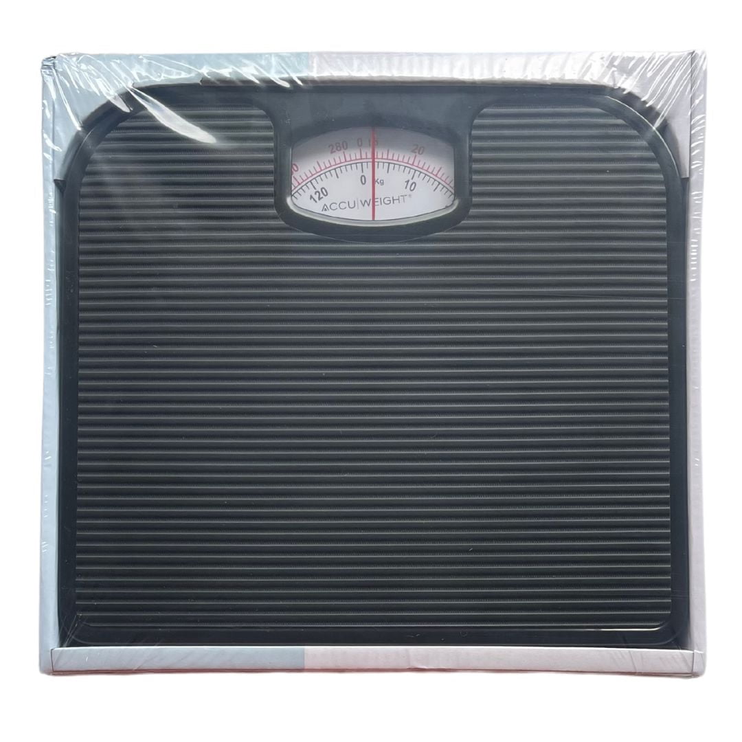 Pèse-Personne Méchanique de Salle de Bain, Accuweight, Capacité de 286 lbs (130 kg), noire et blanche, modèle BS200B