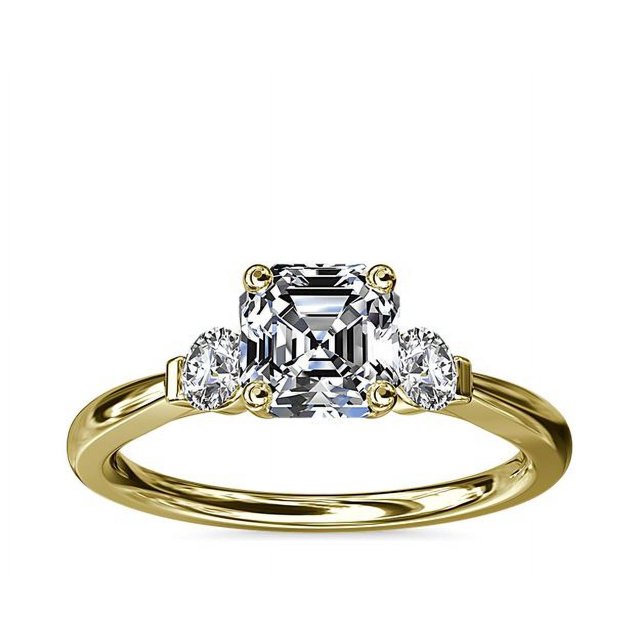 0.70 T.C.W Excellent Asscher Cut Natural Diamond Beautiful Three Stone Wedding Ring for Bride Solid 18K Yellow Gold Size 5
