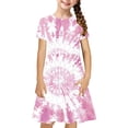 thumbnail image 1 of Robe Fille Été Patineuse Robe T-Shirt Teinture sur Nœuds Décontractée à Manches Courtes Robe Fluide pour Enfants 4-14 Ans, 1 of 6