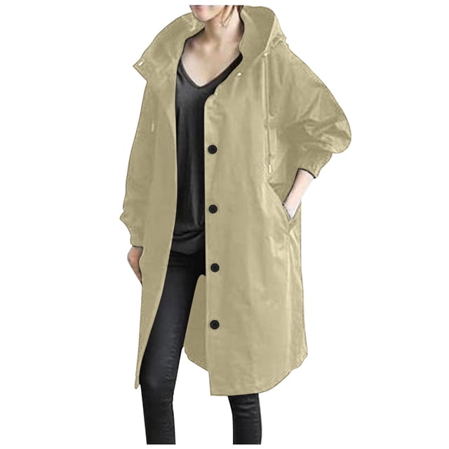 Hauts à Manches Longues pour Femmes Décontractés Femmes Couleur Unie Bouton Poche Récréatif à Capuche Manteau Coupe-Vent à Manches Longues Hauts