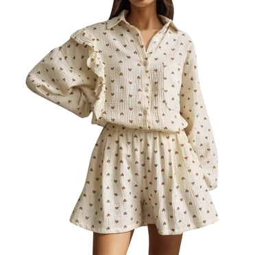 Ketyyh-chn99 Ensemble Court Deux Pièces Shorts de Course Tenues pour Femmes Ensembles de Survêtement Haut Décontracté Ensemble Shorts Tenues d'Été Amples Beige,G