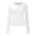 thumbnail image 4 of Long Sleeve Tee Shirts 2023 Long Sleeve Shirts for Women V Neck Henley Tops Slim Fit Basic Ribbed Knit Button down T Shirts Tops - Hontri, 4 of 5