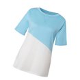 thumbnail image 2 of T-shirt pour Femmes à Blocs de Couleur, Manches Courtes, Haut pour Femmes à Manches Colorées, Blouse à Col Rond, Bleu, M, 2 of 6