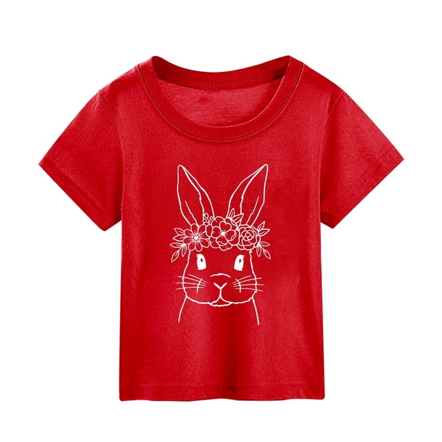 MIASHUI T-Shirt à Manches Courtes pour Tout-Petits, Imprimé Lapin de Pâques, Rouge, 7-8 Ans