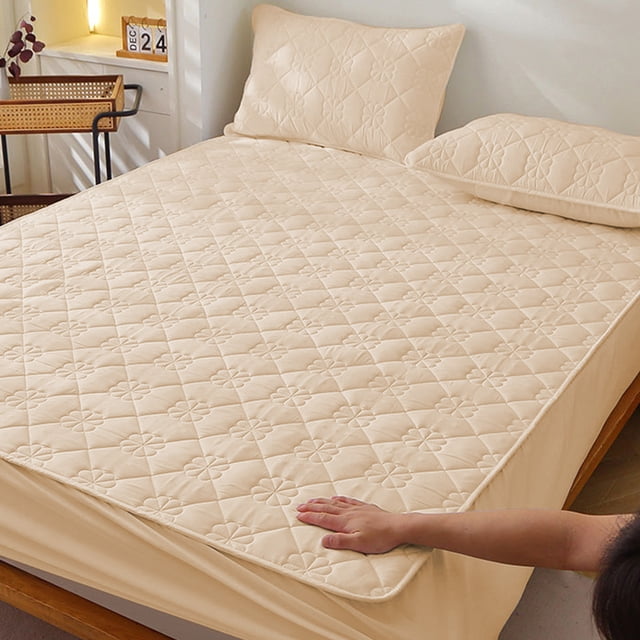 Fitted Sheet for Mattress under $5! CQCYD Fitted Sheet for Mattress, Protective Bed Sheet Cover with Pocket, Breathable Non-Slip Mattress Protector, Quilted Fitted Bed Sheet
