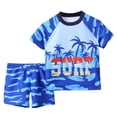 thumbnail image 1 of TBWNWG Boys Two Piece Swimsuit Set Swimwear with Tree Print Rash Guard Shirt and Trunks for Beach Pool,Size 6-7 Years, 1 of 9