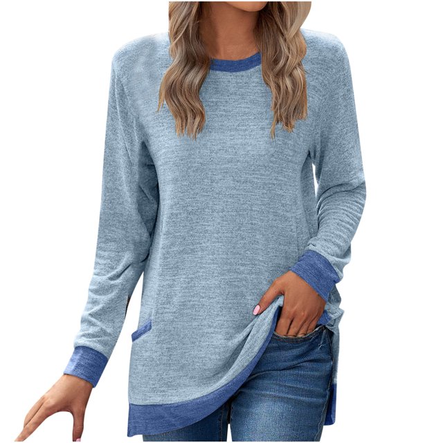 Pisexur Chandails en Molleton à Manches Longues pour Femmes Col Rond Décontracté T-Shirts Blouses Chandails en Molleton Tuniques avec Poche