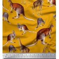 thumbnail image 1 of Soimoi Gold Satin Silk Fabric Kangaroo & Giraffe Animal Decor Fabric Printed Yard 42 Inch Wide, 1 of 3