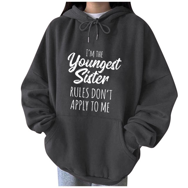 Penkiiy Chandails à Capuchon pour Femmes Femmes Mode Décontractée Imprimé à Capuche Manches Longues Col Rond T-Shirt Haut Gris Vêtements Y2K