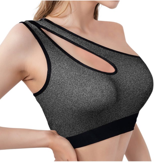 HAiming Sports Bras for Women One Shoulder Cutout Padded Support Workout Crop Tops Wireless Gym Yoga Tank Top