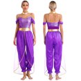 thumbnail image 1 of TiaoBug Womens Shiny Sequins Off Shoulder Jumpsuit with Choker Flowy Tassel Rompers One Piece Outfits Purple 3XL, 1 of 6