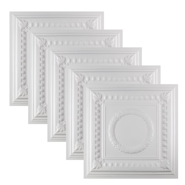 Great Lakes Tin Matte White 2ft x 2ft Ceiling Tiles, 5 Pack
