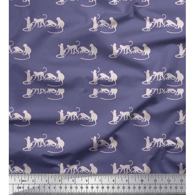 Soimoi Tissu Crêpe en Polyester Monkey Imprimés d'Animaux au Mètre 42 Pouces de Large