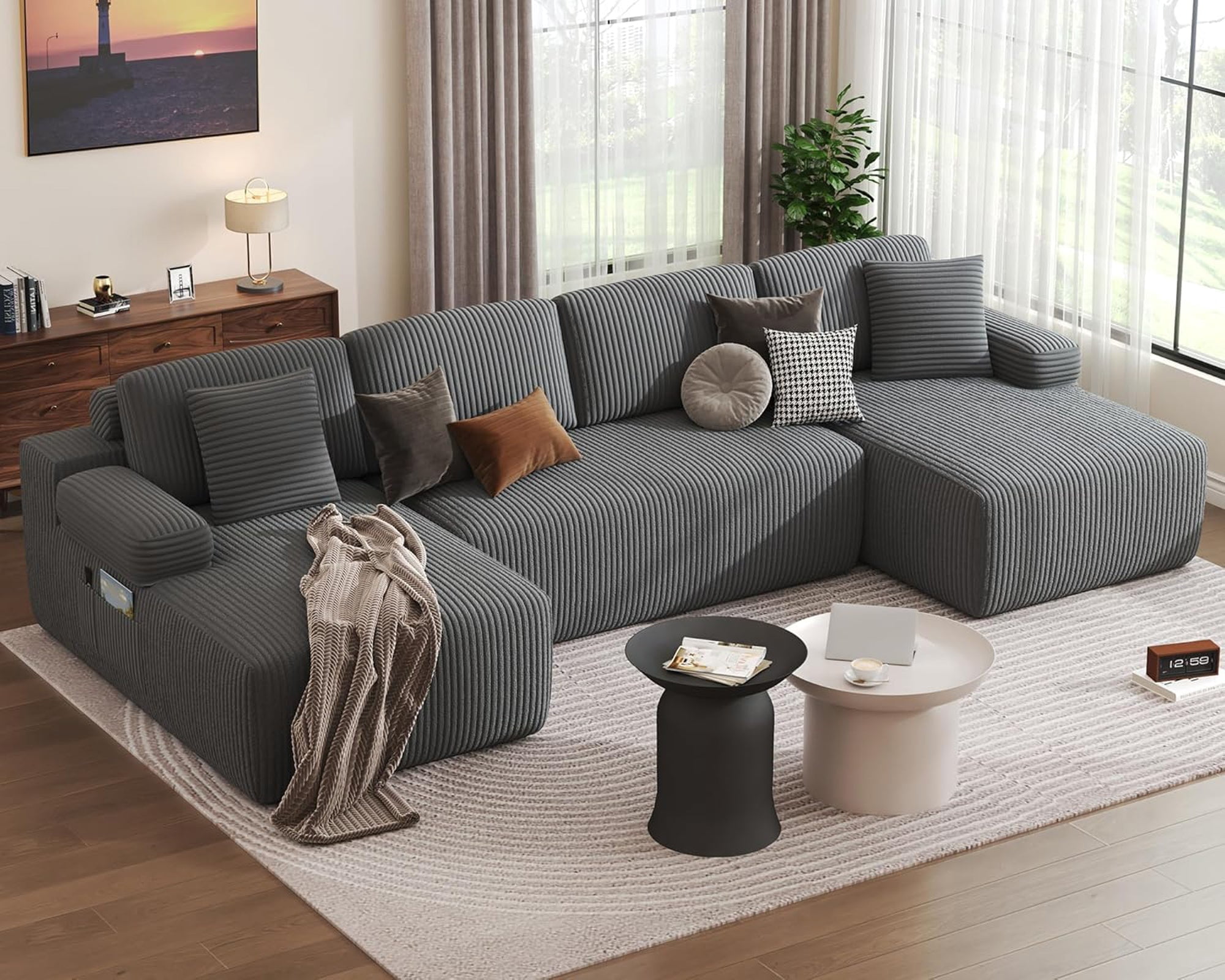 128" Modular Sectional Sofa, Convertible U Shaped Cloud Couch, Sectional Couches for Living Room, No Assembly Required, Gray