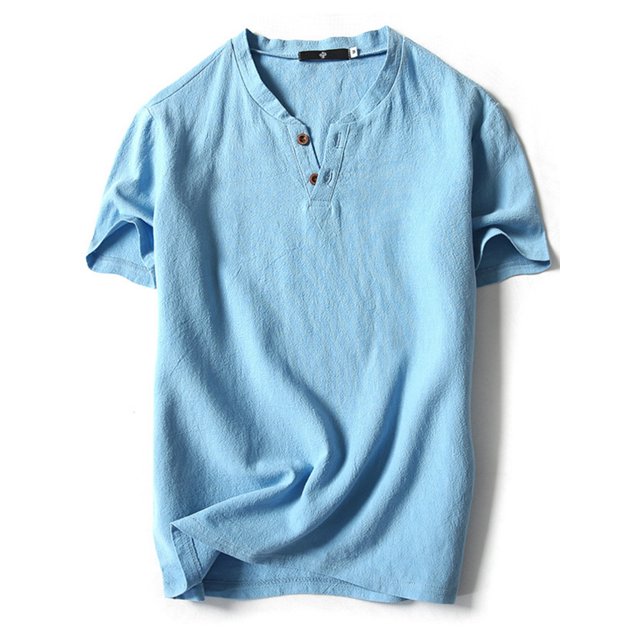 Innerwin T Shirt Retro Style Mens Tees Summer Solid Color Plain Tops Sky Blue-2 M