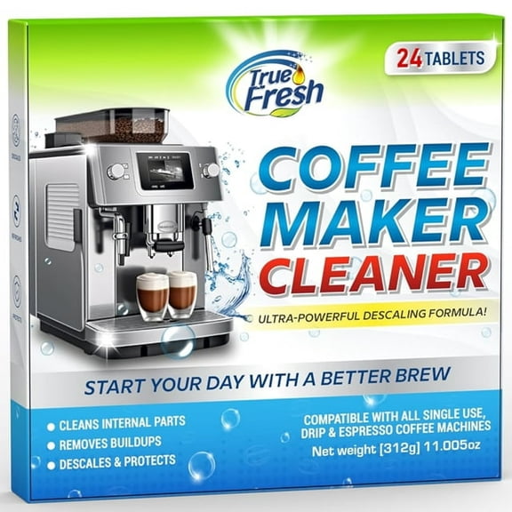 True Fresh Coffee Machine Descaler Cleaner Tablets 24-Pack - Deep Cleaning and Descaling for All Coffee Makers - Compatible with Breville Philips Nespresso Keurig Ninja Delonghi Espresso & more