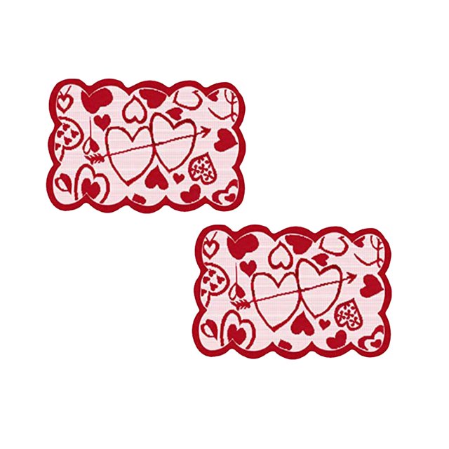 Oleegame Napperon 2 Pcs Saint-Valentin Amour Drapeau de Table Décoration de Souper Nappe de Saint-Valentin Drapeau de Table Rouge Drapeau de Table en Dentelle Rouge