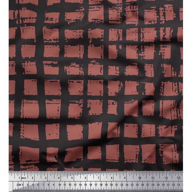Soimoi Brown Cotton Cambric Fabric Check Check Print Sewing Fabric Yard 56 Inch Wide