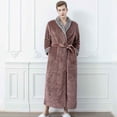 thumbnail image 2 of Penkiiy Fleece Robe Bathrobe Men's Couple Style Bathrobe Contrast Panel Winter Nightgown+Belt XL Coffee, 2 of 3