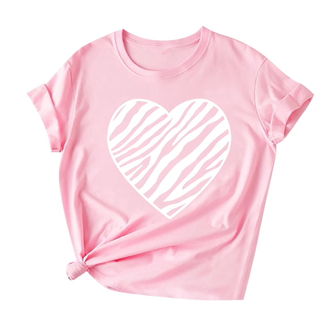 Heliisoer Hauts pour Femmes, Liquidation d'Été Mode Femmes T-shirt à Manches Courtes Imprimé de la Saint-Valentin Hauts Graphiques Fantaisie
