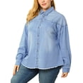 thumbnail image 4 of Agnes Orinda Women's Plus Size Button Down Long Sleeve Denim Shirts 3X Light Blue, 4 of 8