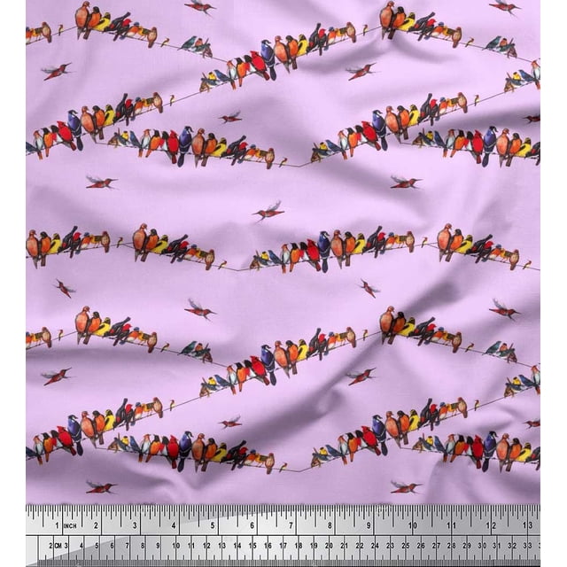 Soimoi Cotton Duck Fabric Colorful Bird Print Sewing Fabric Yard 56 Inch Wide