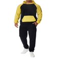 thumbnail image 1 of Men‘s Fitness Sports Pants Set Contrast Color Patchwork Drawstring Hooded Large Pocket Sweater + High Stretch Pants, 1 of 9